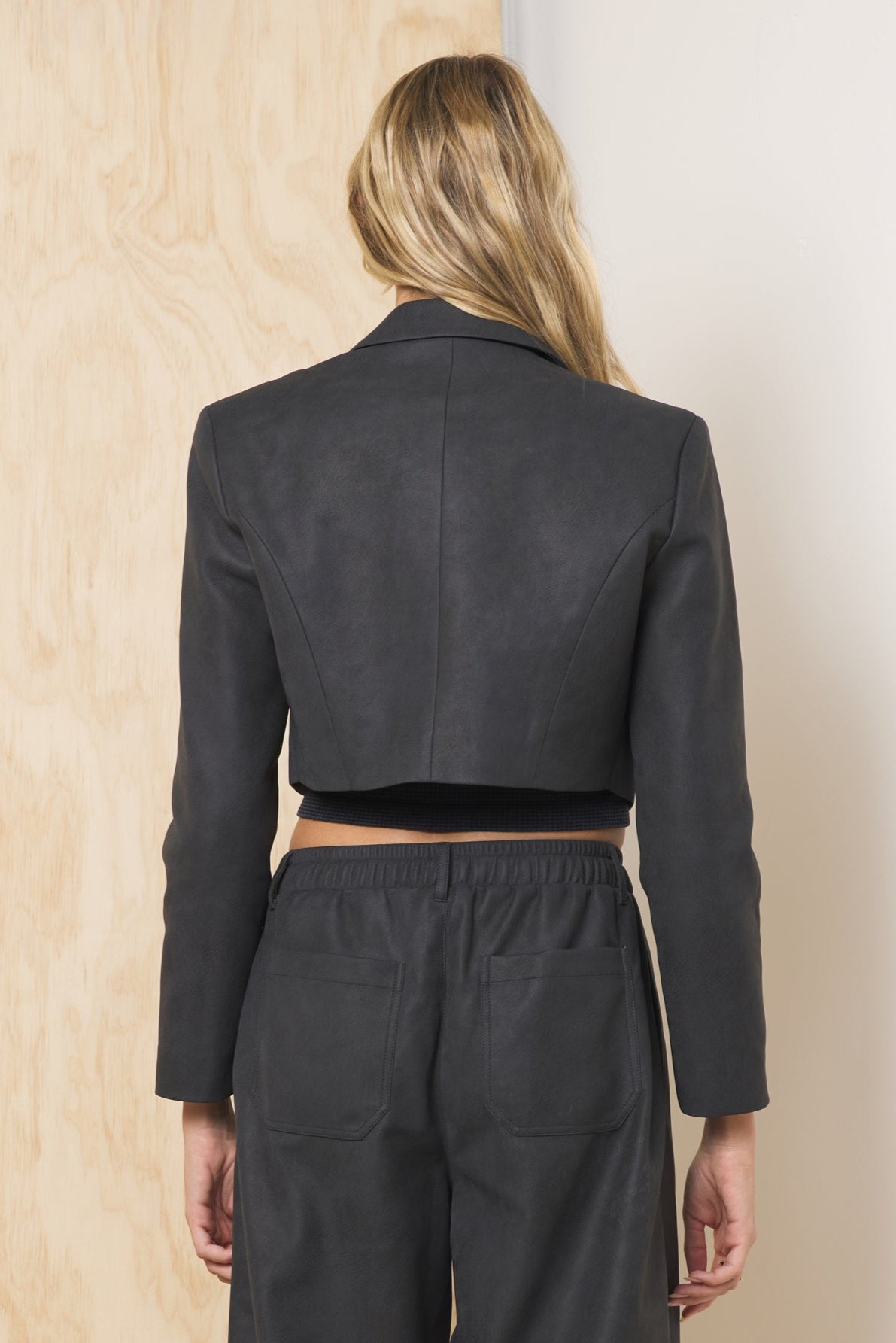 Faux Leather Cropped Blazer | Vintage Havana Asphalt