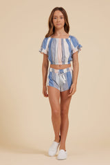 Clearwater Stripe Off Shoulder Bell Sleeve Top | Vintage Havana Clearwater Stripe