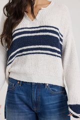 V Neck Sweater with Contrast Stripe | Vintage Havana