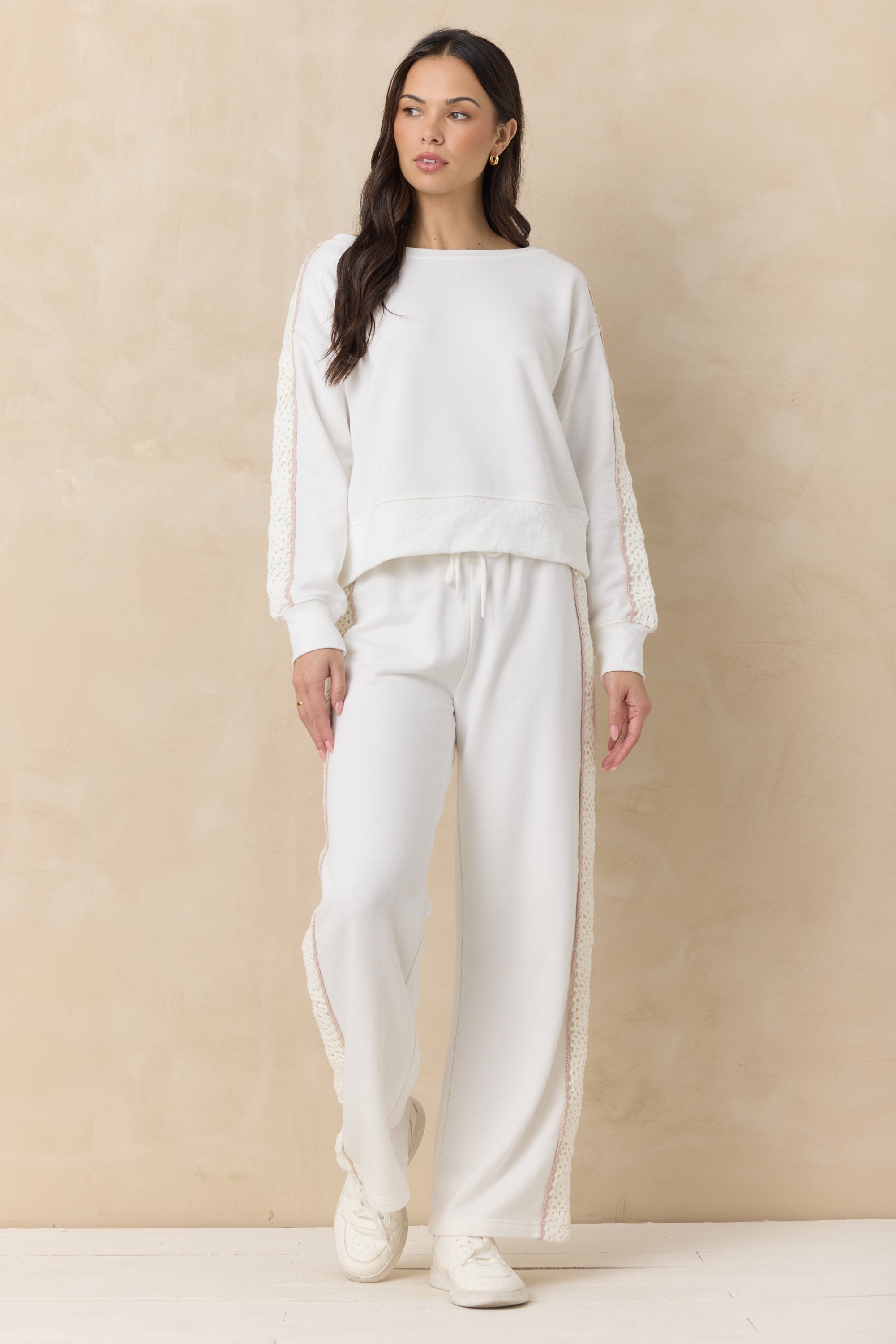 French Terry Crew Sweatshirt with Square Crochet Insert | Vintage Havana