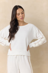 French Terry Crew Sweatshirt with Square Crochet Insert | Vintage Havana