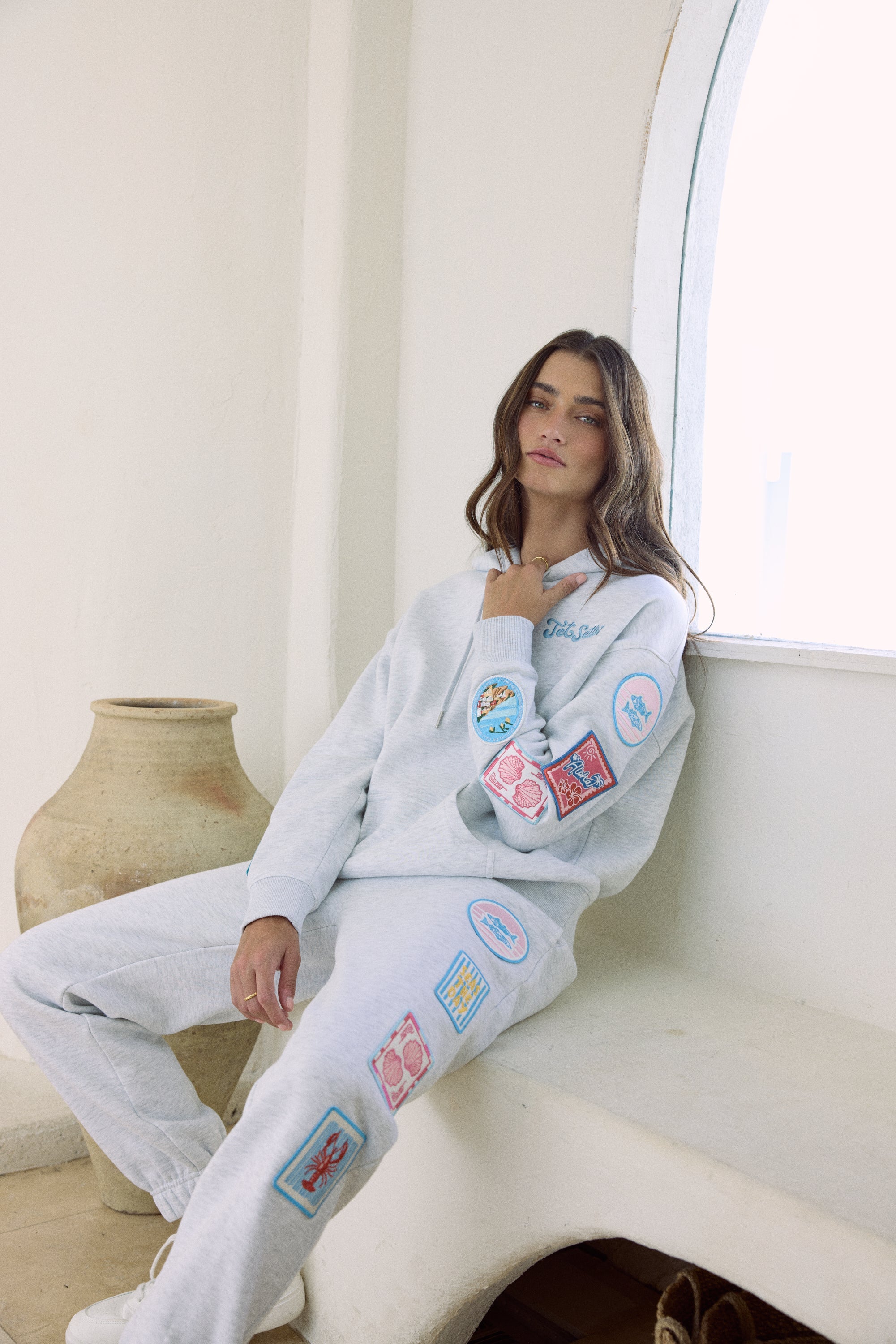Ultra Fleece Hoodie with Patches and "Jet Setter" Embroidery | Vintage Havana