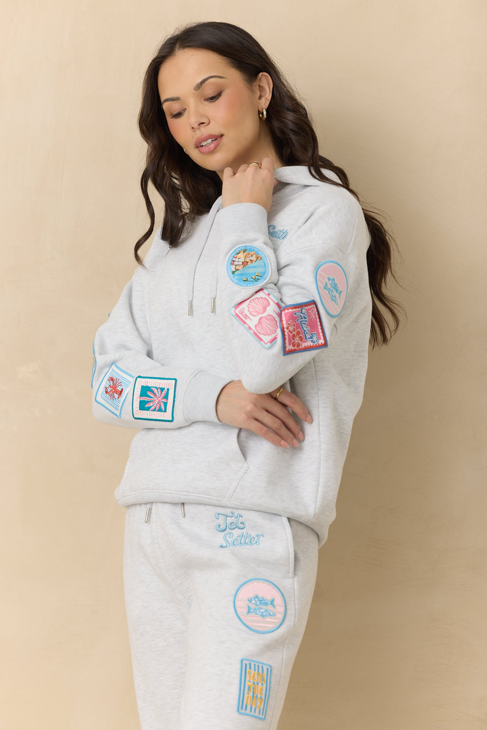 Ultra Fleece Hoodie with Patches and "Jet Setter" Embroidery | Vintage Havana