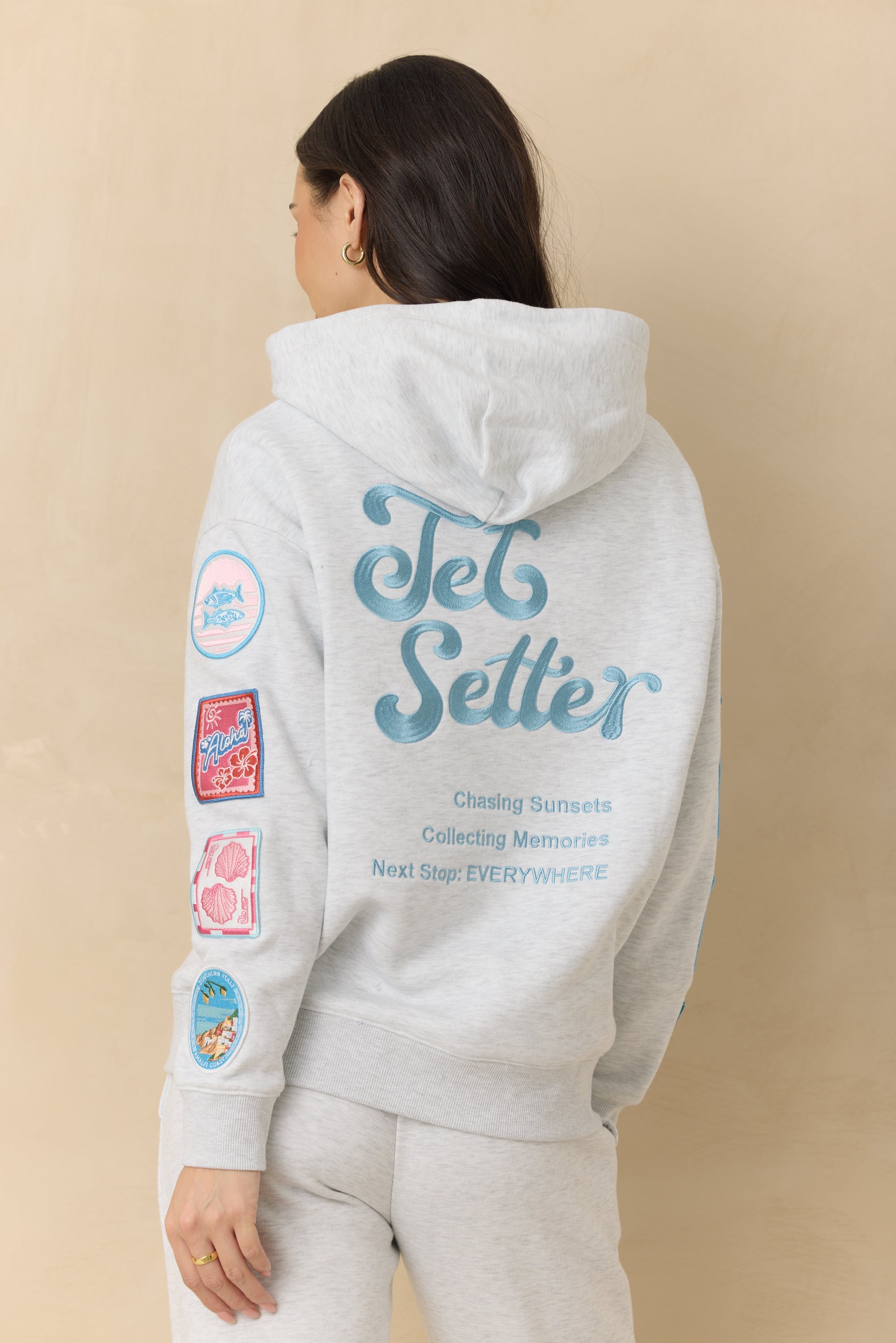 Ultra Fleece Hoodie with Patches and "Jet Setter" Embroidery | Vintage Havana