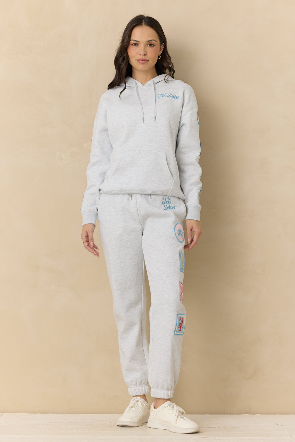 Ultra Fleece Hoodie with Patches and "Jet Setter" Embroidery | Vintage Havana