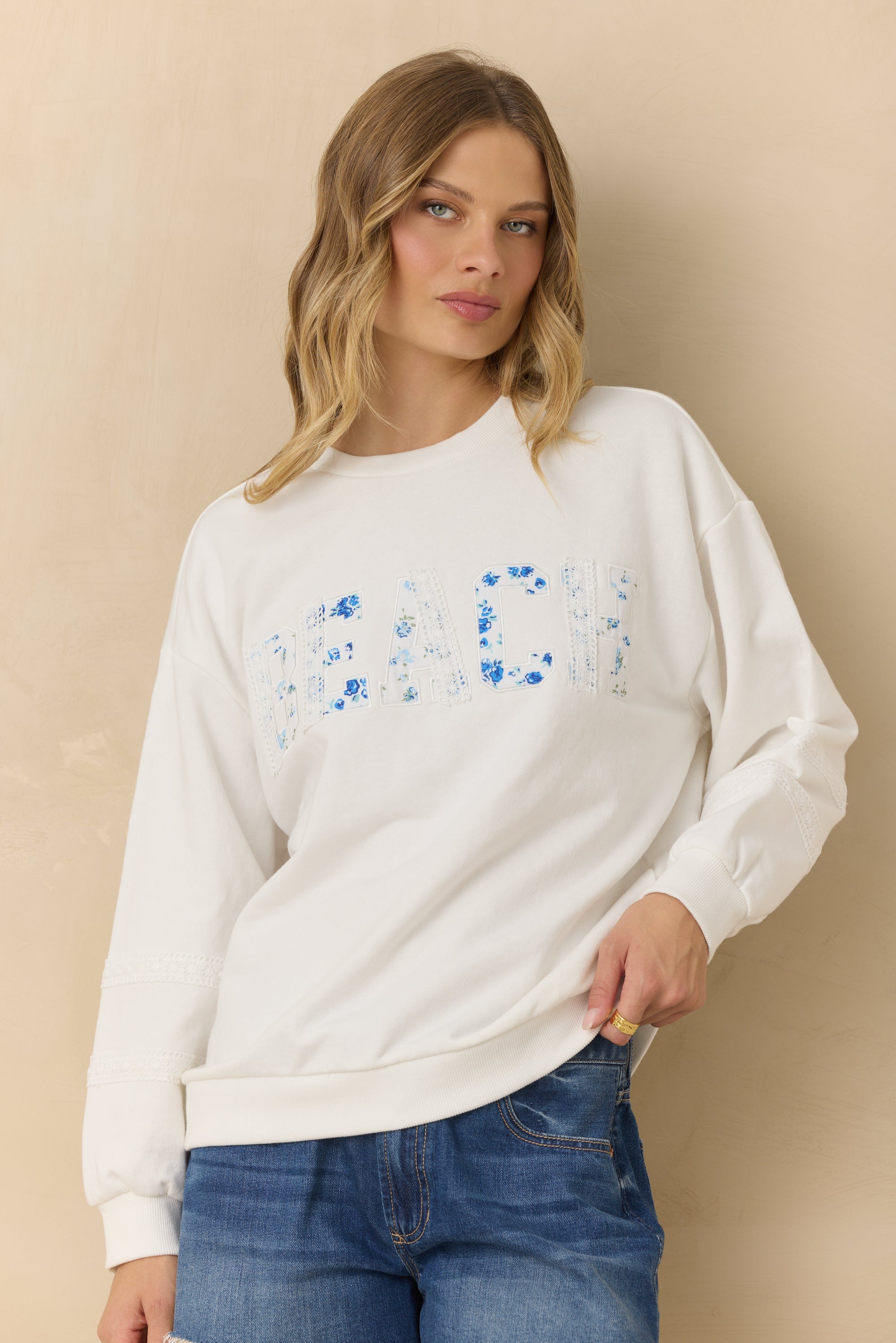 Mixed Applique Beach Crewneck | Vintage Havana Soft Pink