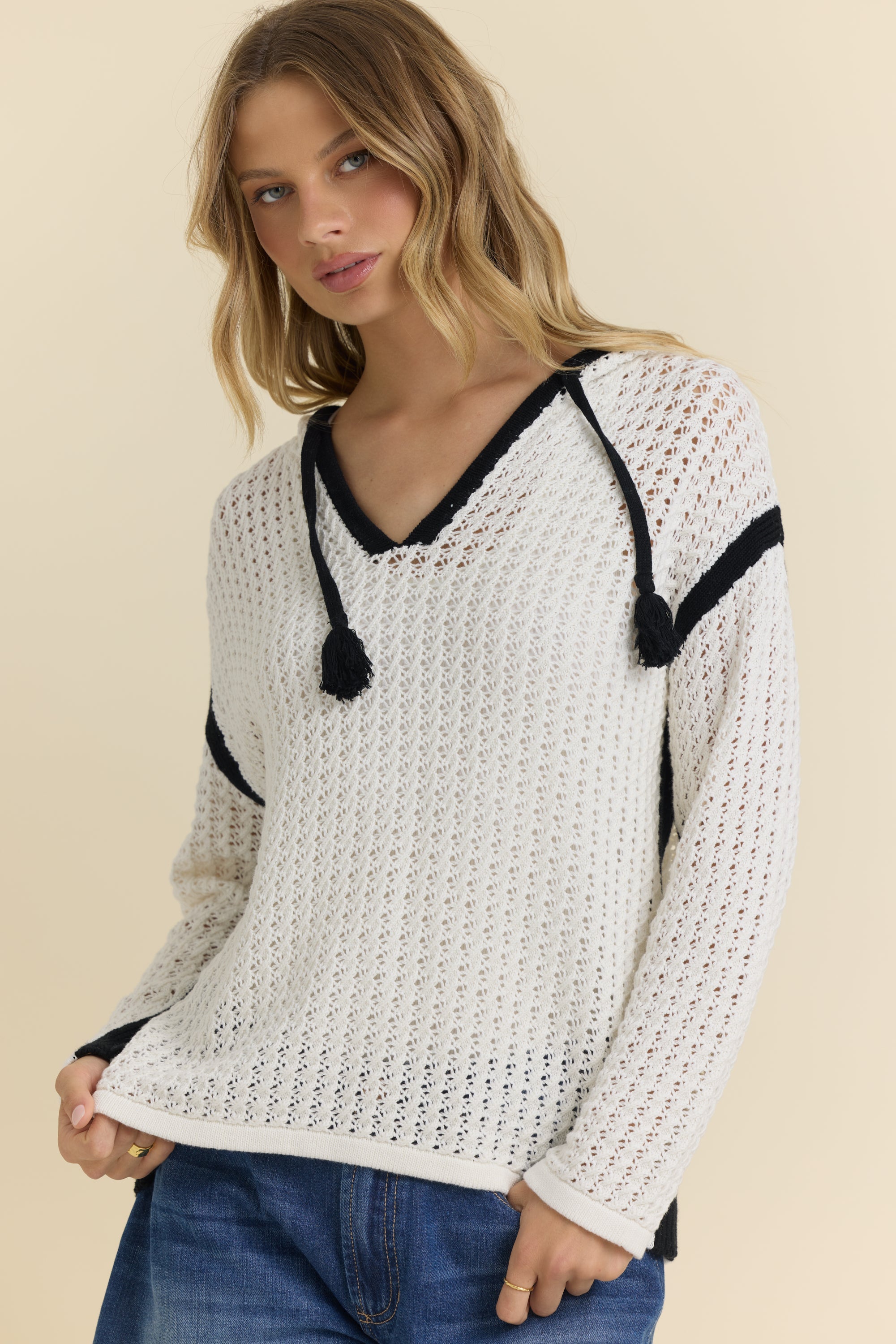 Contrast Crochet Hoodie | Vintage Havana