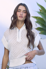 Open Knit Short Sleeve Quarter Zip Sweater | Vintage Havana Pastel Pink