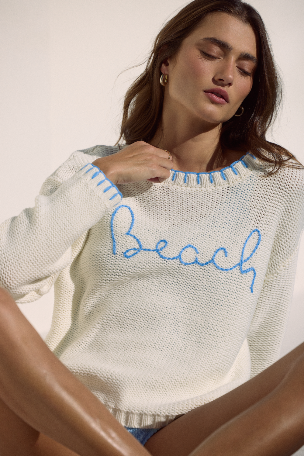 Beach Sweater with Whip Stitch | Vintage Havana Ivory//Blue Shore