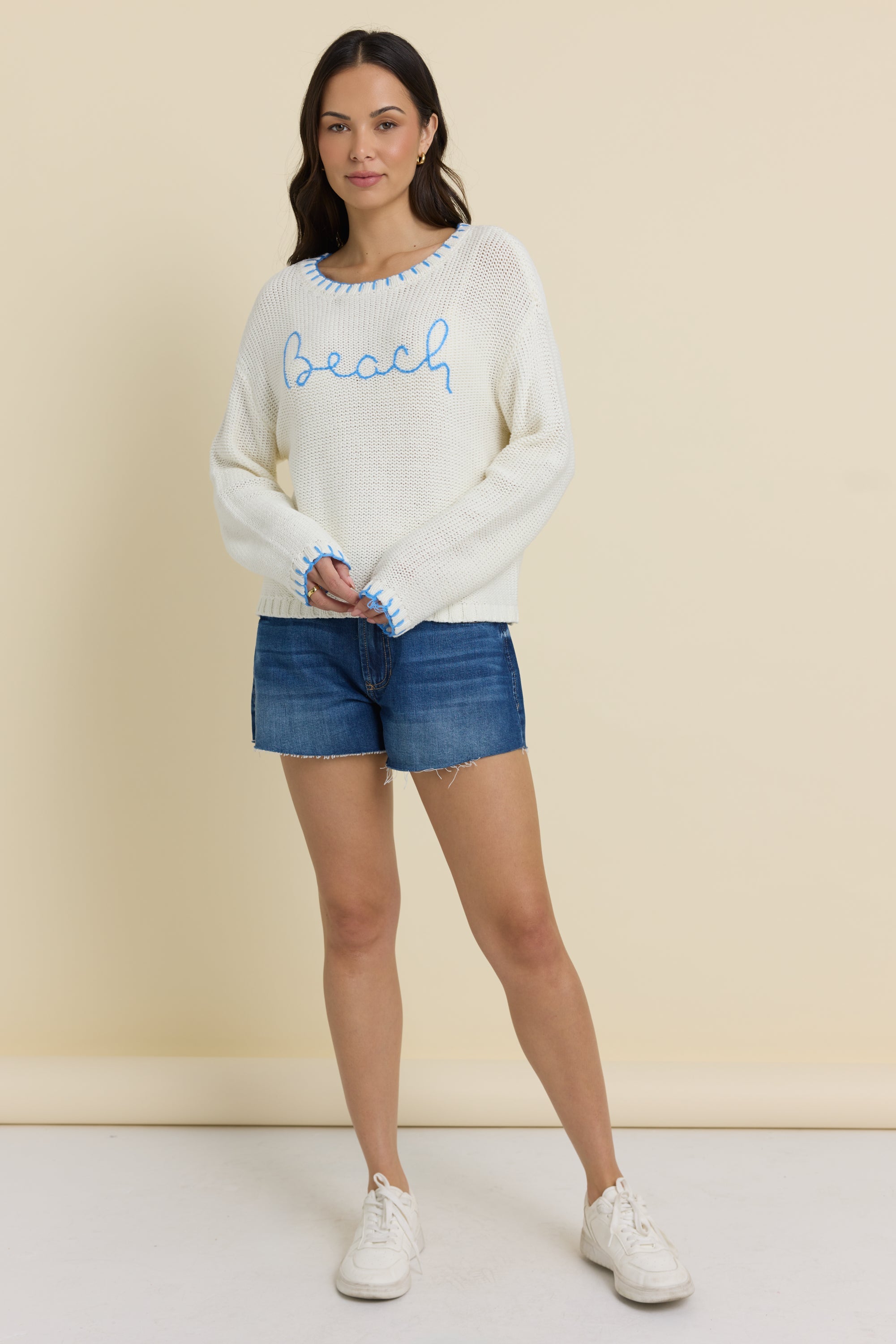 Beach Sweater with Whip Stitch | Vintage Havana Ivory//Blue Shore