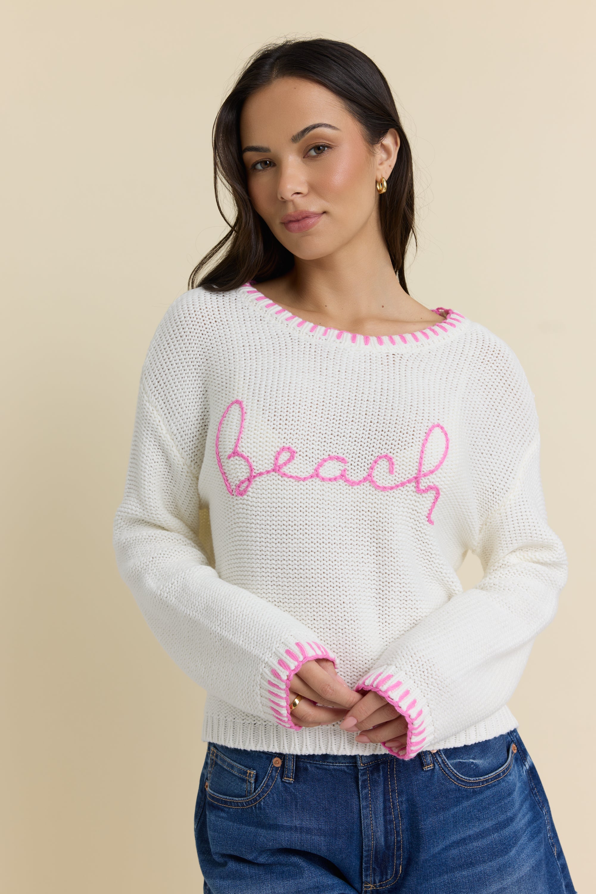 Beach Sweater with Whip Stitch | Vintage Havana Ivory//Blue Shore