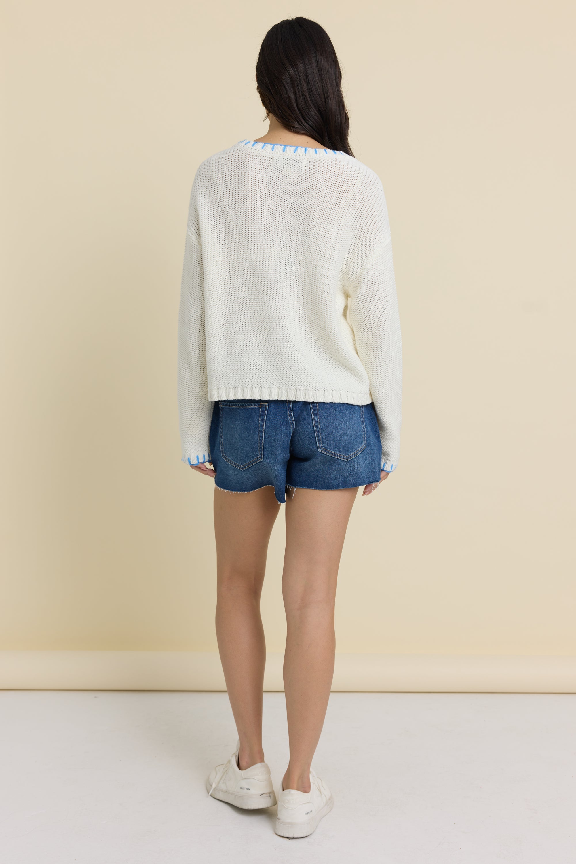 Beach Sweater with Whip Stitch | Vintage Havana Ivory//Blue Shore