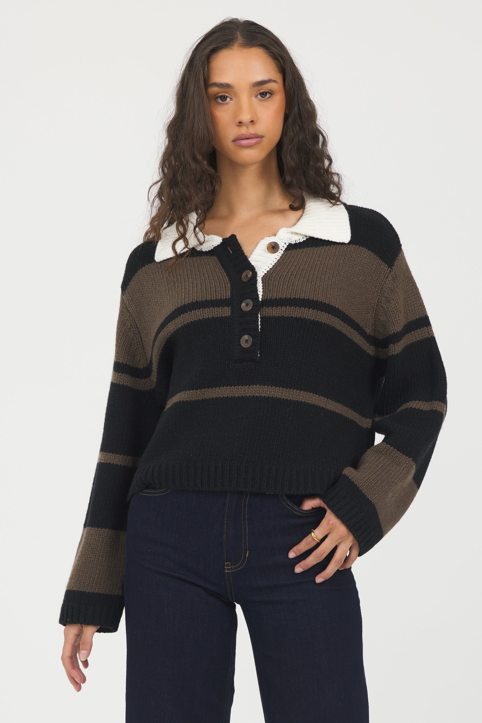 Woodland Stripe Collared Sweater | Vintage Havana Woodland