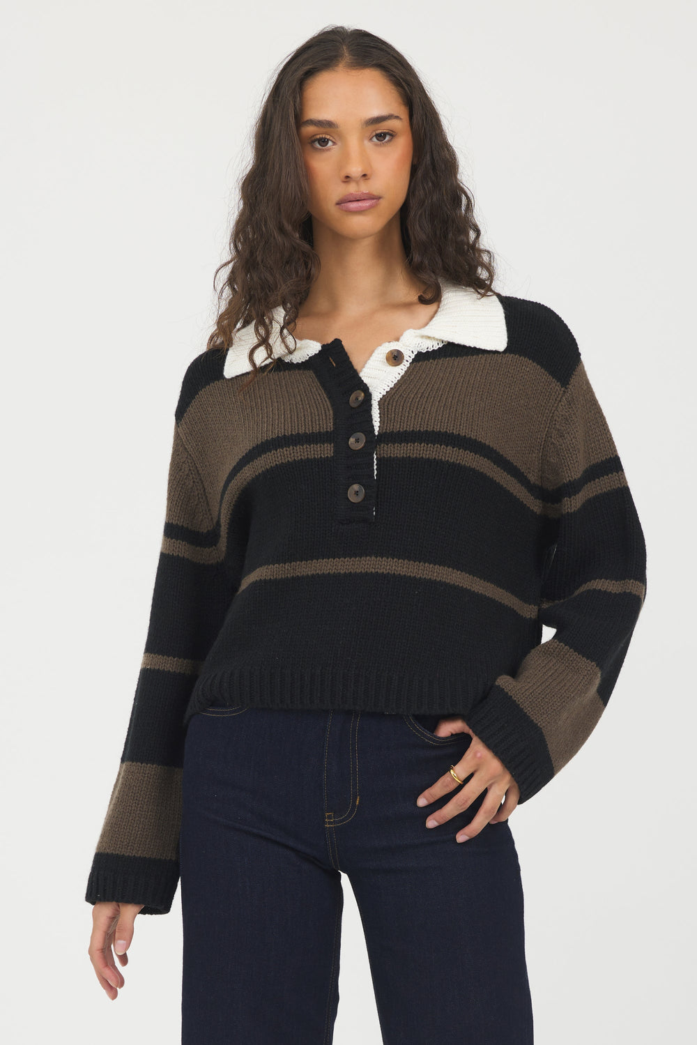 Woodland Stripe Collared Sweater | Vintage Havana Woodland