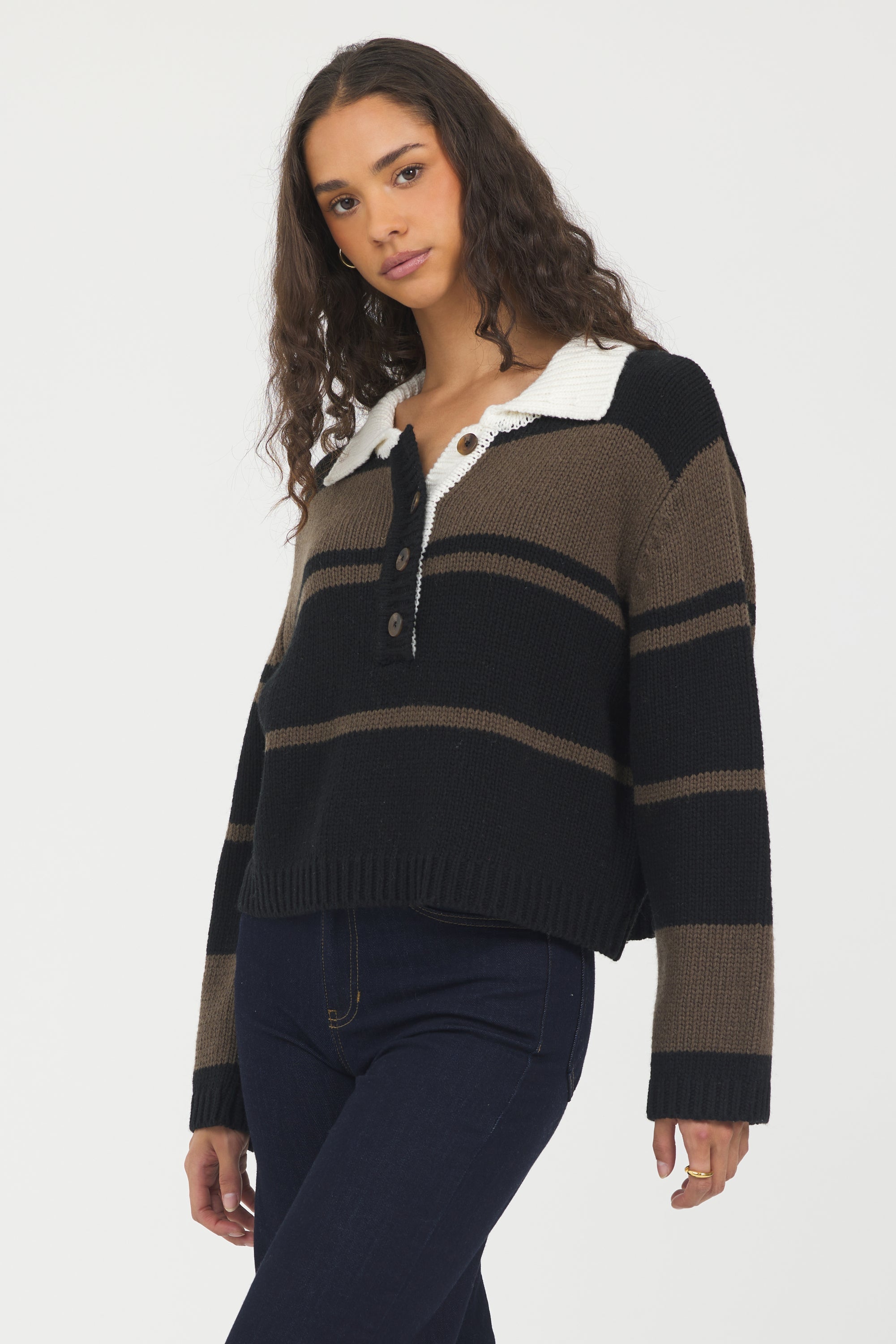 Woodland Stripe Collared Sweater | Vintage Havana Woodland