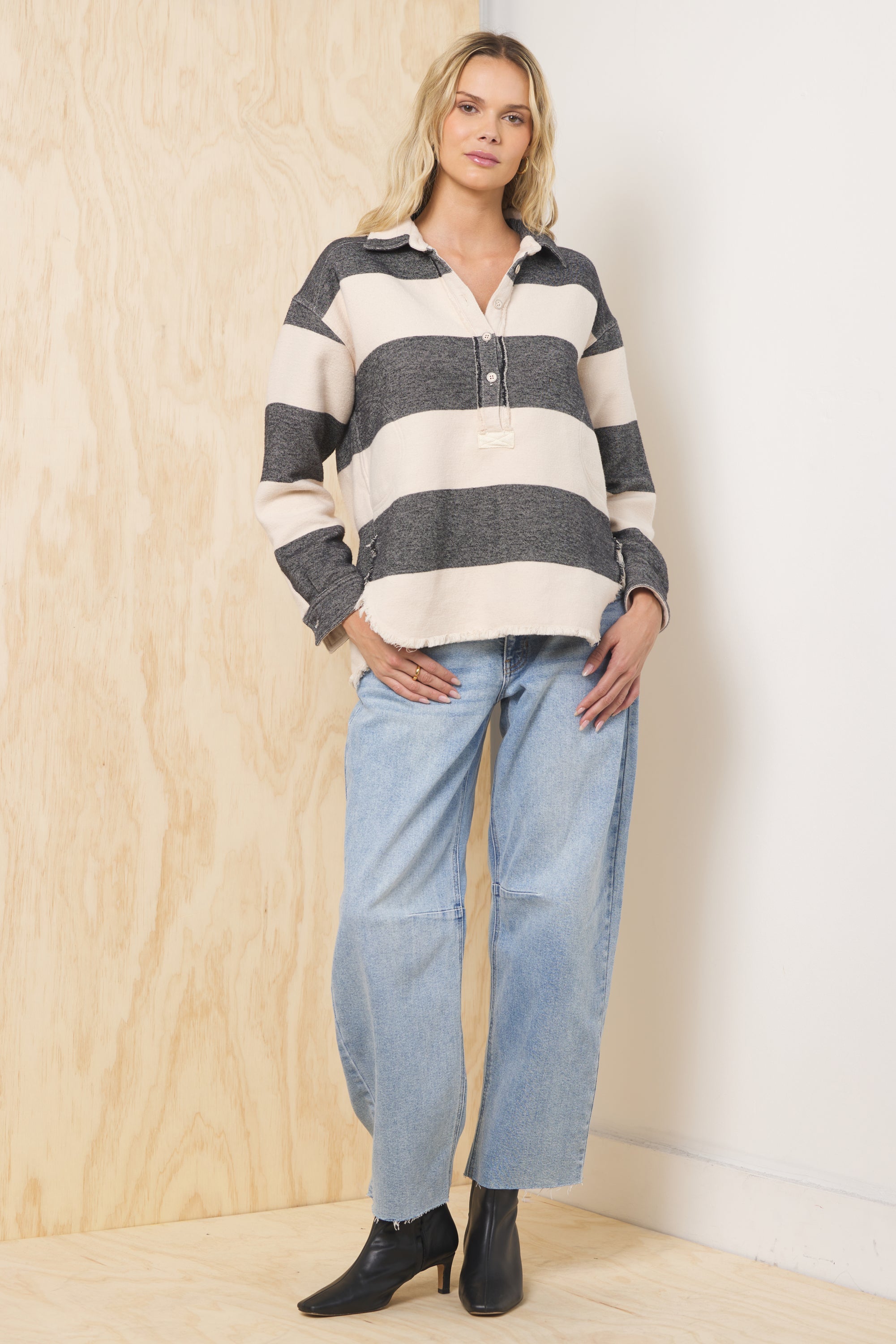 Buffalo Stripe Quarter Button Up | Vintage Havana Black & Cream