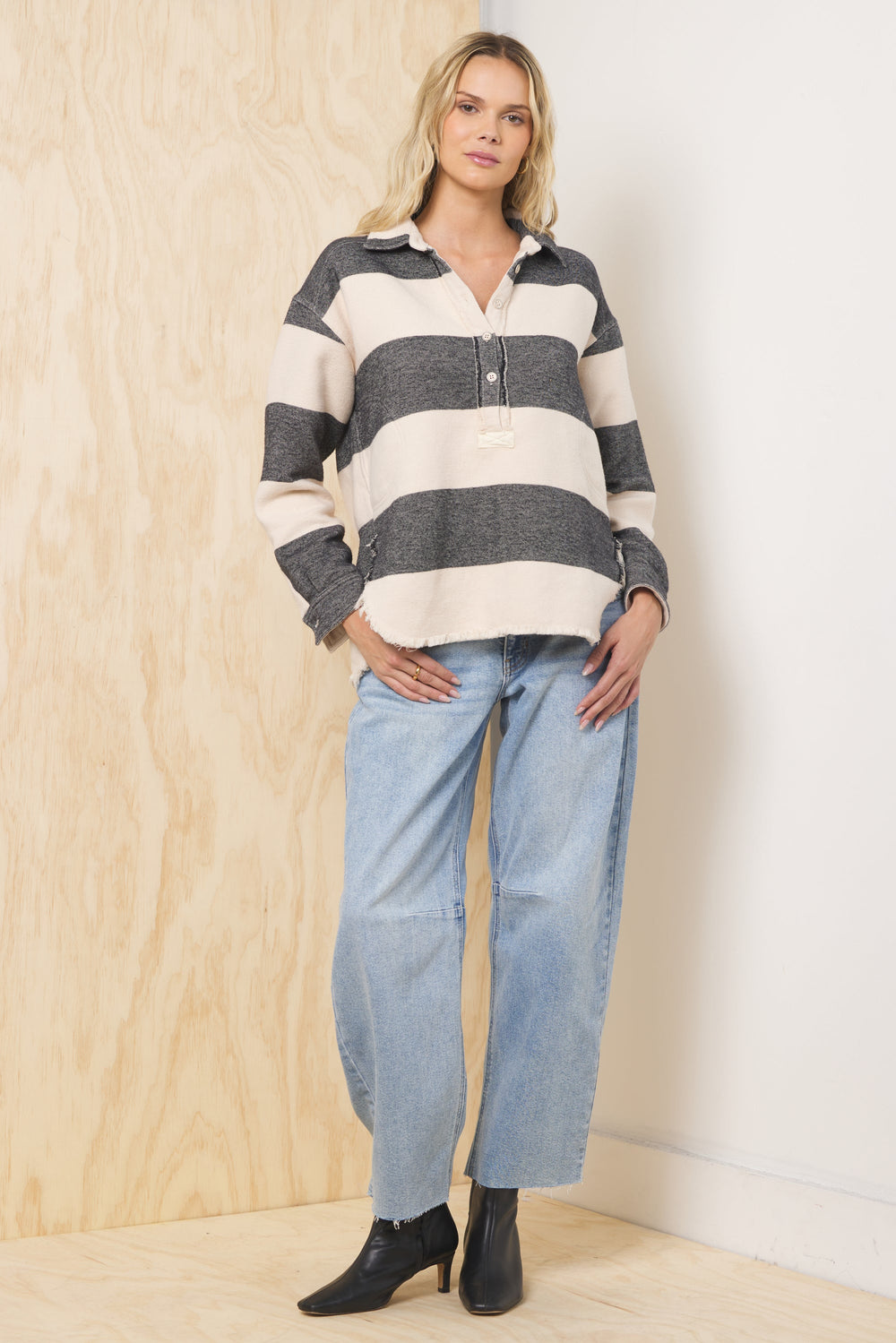 Buffalo Stripe Quarter Button Up | Vintage Havana Black & Cream