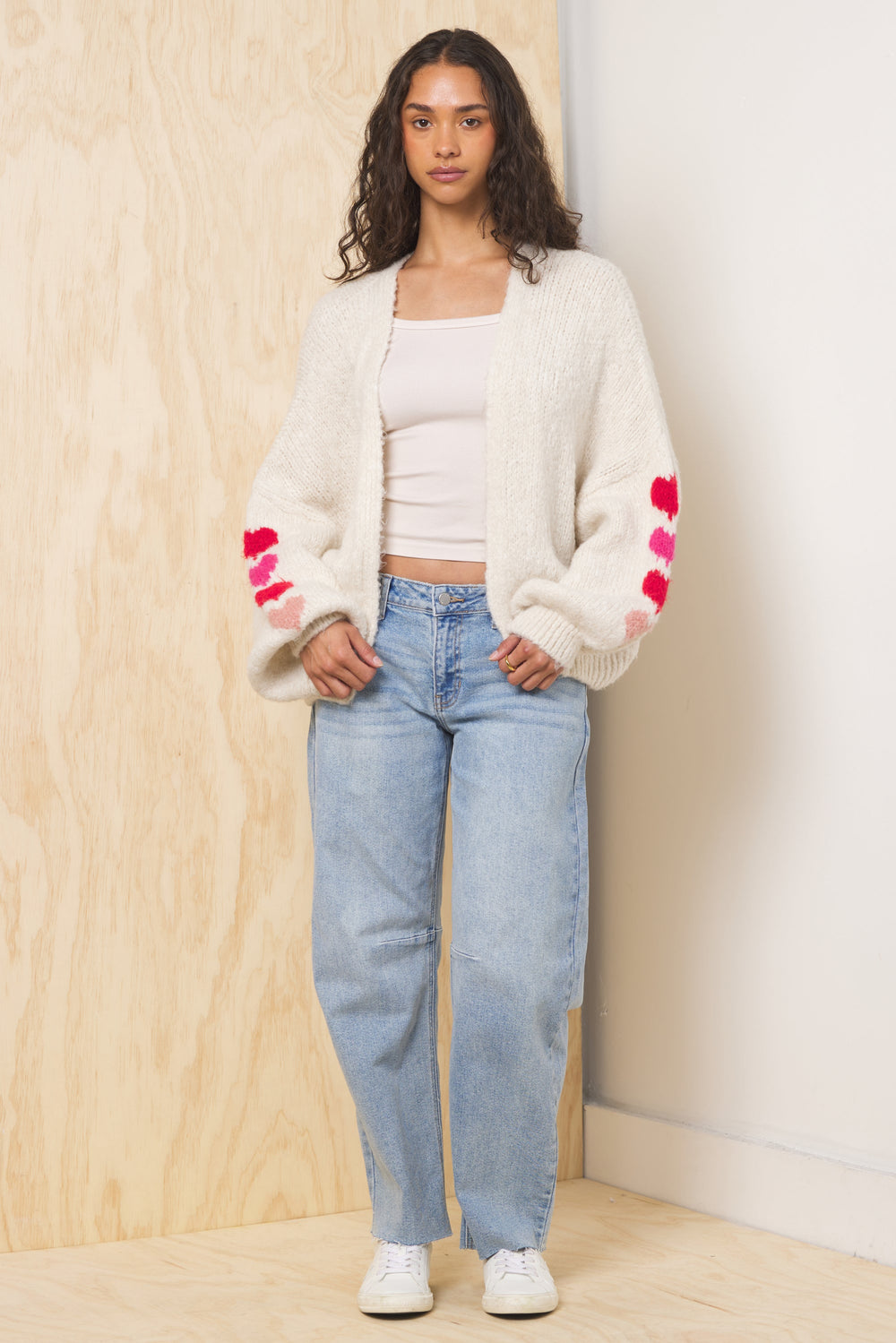 Heart Jacquard Cardigan | Vintage Havana Ecru w/ Red/Pink