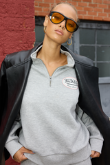 Von Dutch Quarter Zip with Print | Vintage Havana Heather Grey