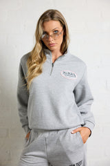 Von Dutch Quarter Zip with Print | Vintage Havana Heather Grey