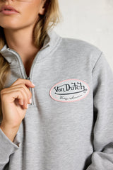 Von Dutch Quarter Zip with Print | Vintage Havana Heather Grey