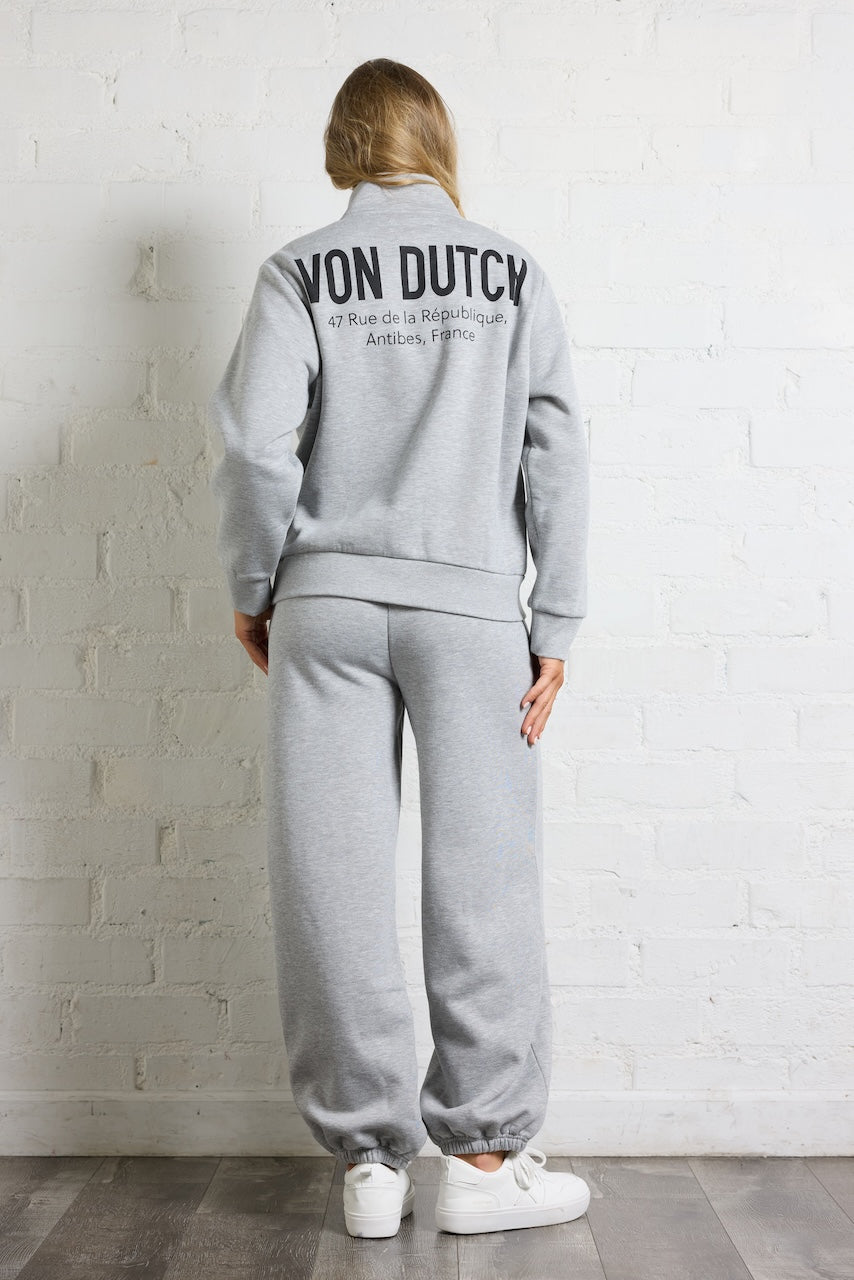 Von Dutch Quarter Zip with Print | Vintage Havana Heather Grey