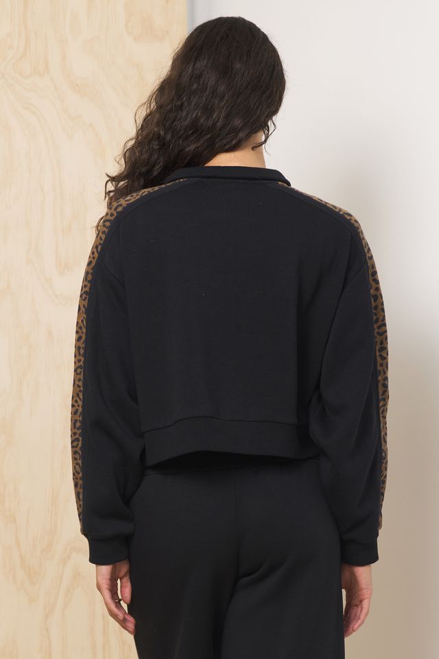 Heavy Surfwash Quarter Zip w/ Printed Insert | Vintage Havana Black w/ Leopard