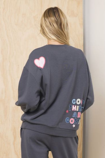 Printed Surf Wash Crew w/ Patches | Vintage Havana Charcoal w/ Multi