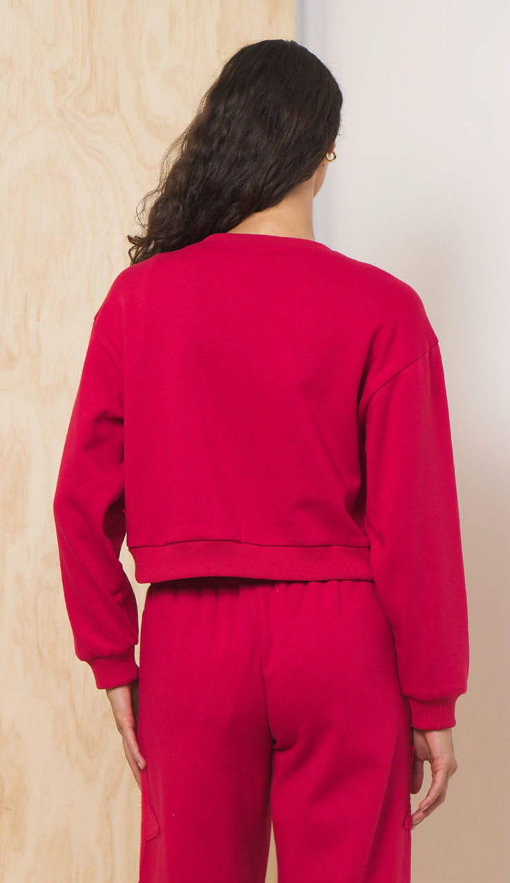 Fleece Crewneck w/ Star Applique | Vintage Havana Scarlet