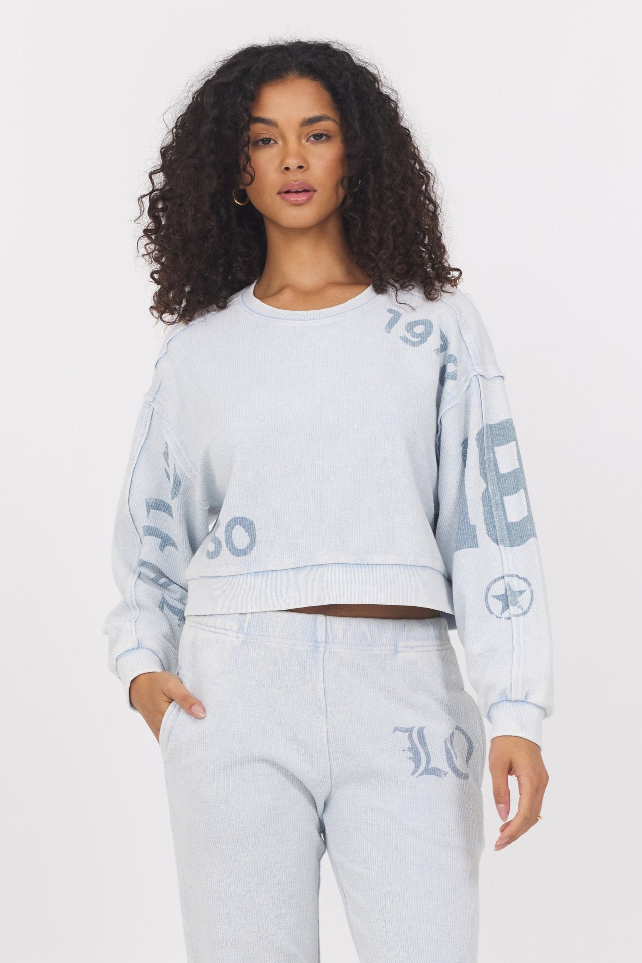 Printed Rib Crew | Vintage Havana Light Blue Washed Denim