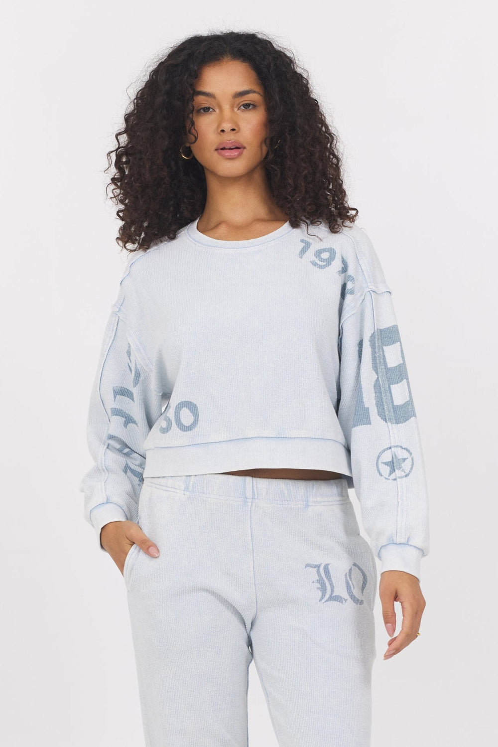 Printed Rib Crew | Vintage Havana Light Blue Washed Denim