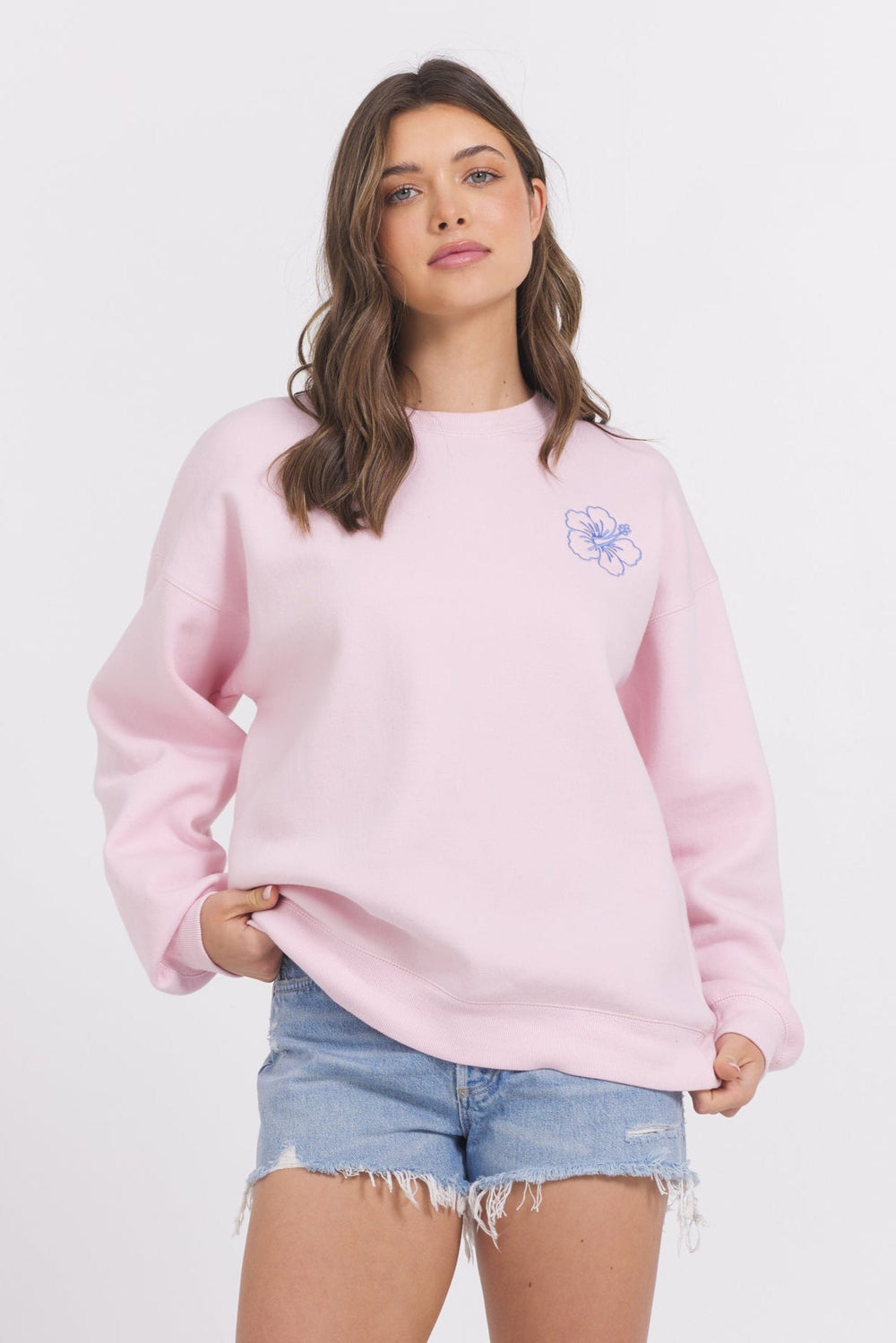 Surfwash Crew w/ Embroidery | Vintage Havana Hibiscus Pink w/ Hightide Blue