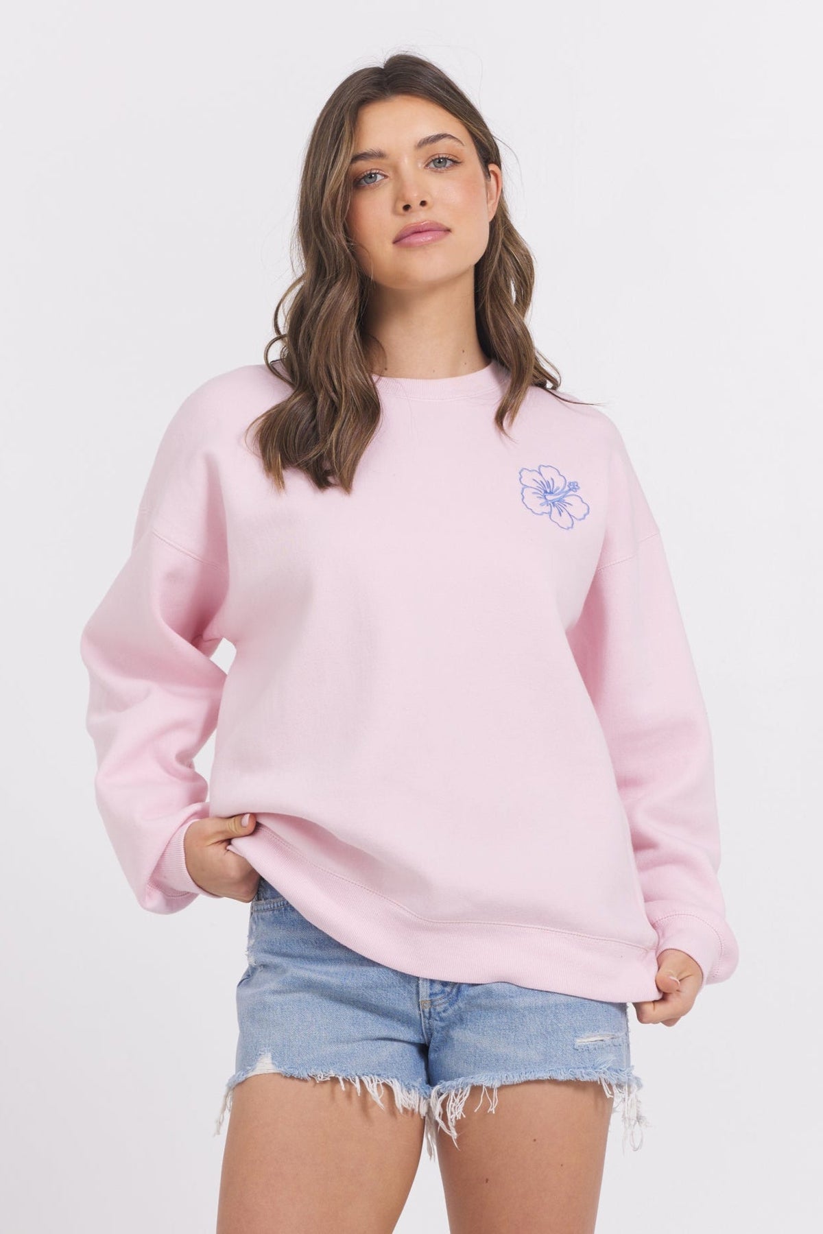 Surfwash Crew w/ Embroidery | Vintage Havana Hibiscus Pink w/ Hightide Blue