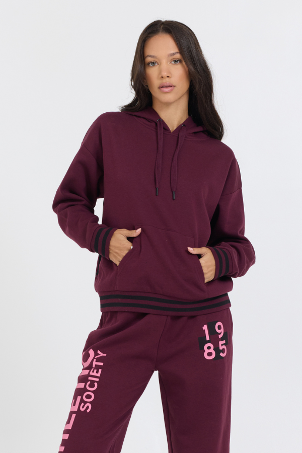Cabernet W/ Rose Printed Heavy Surf Wash Hoodie | Vintage Havana Cabernet