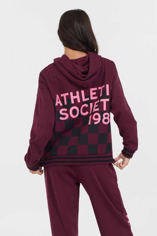 Cabernet W/ Rose Printed Heavy Surf Wash Hoodie | Vintage Havana Cabernet