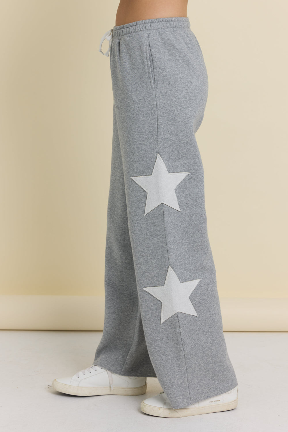 Reverse Terry Wide Leg Pants with Star Applique | Vintage Havana