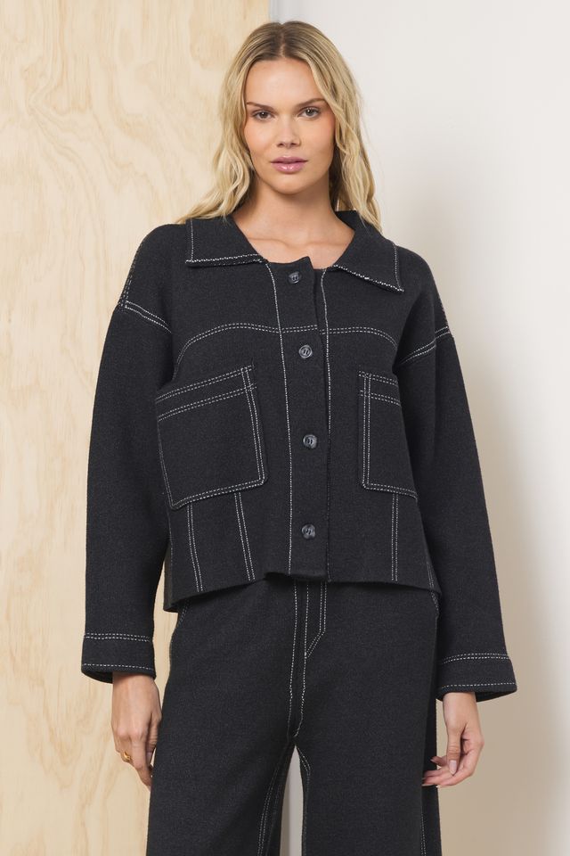 Black Sweater w/ Contrast Stitching 2-Piece Set | Vintage Havana