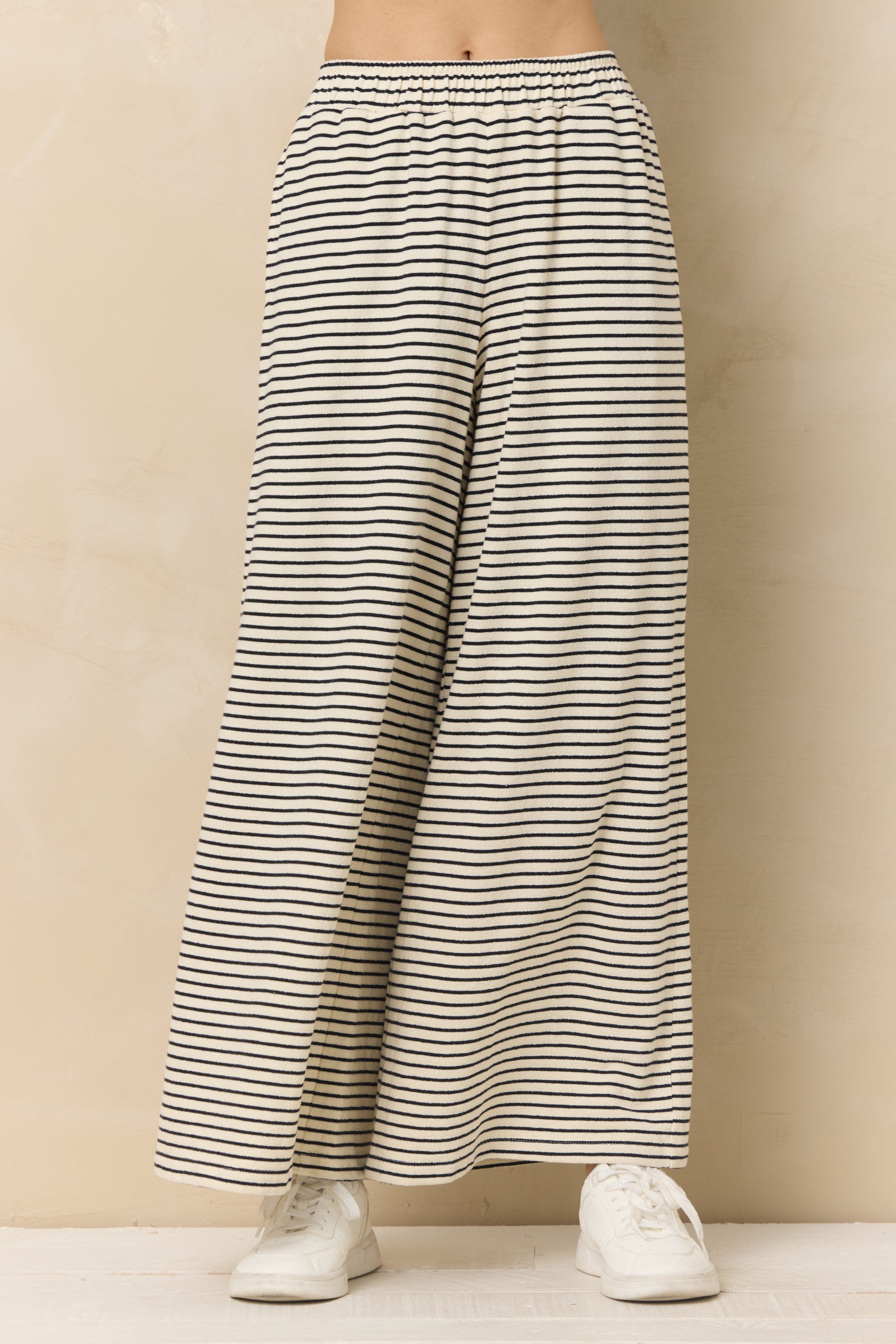 Striped French Terry Cloth Wide Leg Pant | Vintage Havana