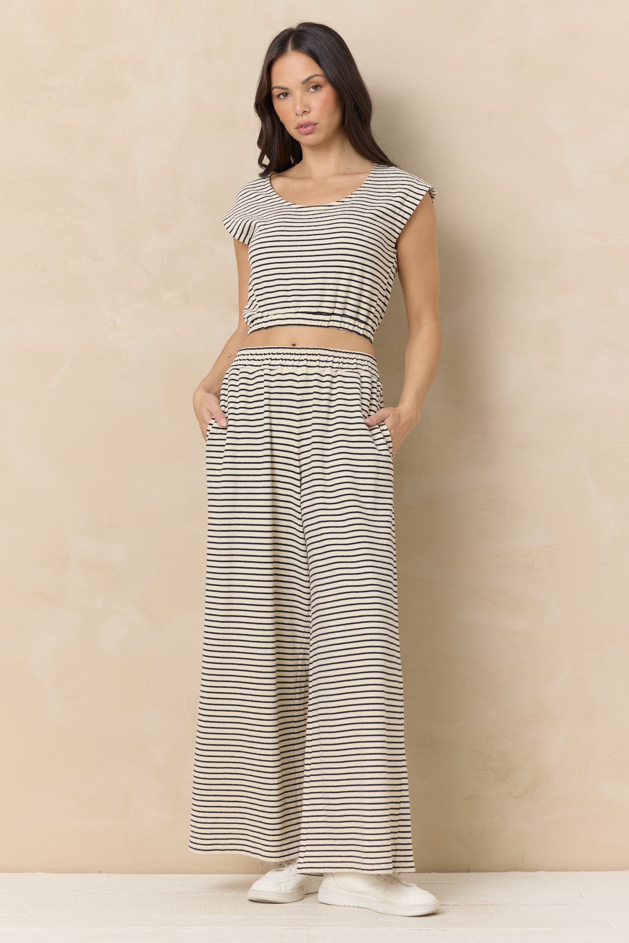 Striped French Terry Cloth Wide Leg Pant | Vintage Havana