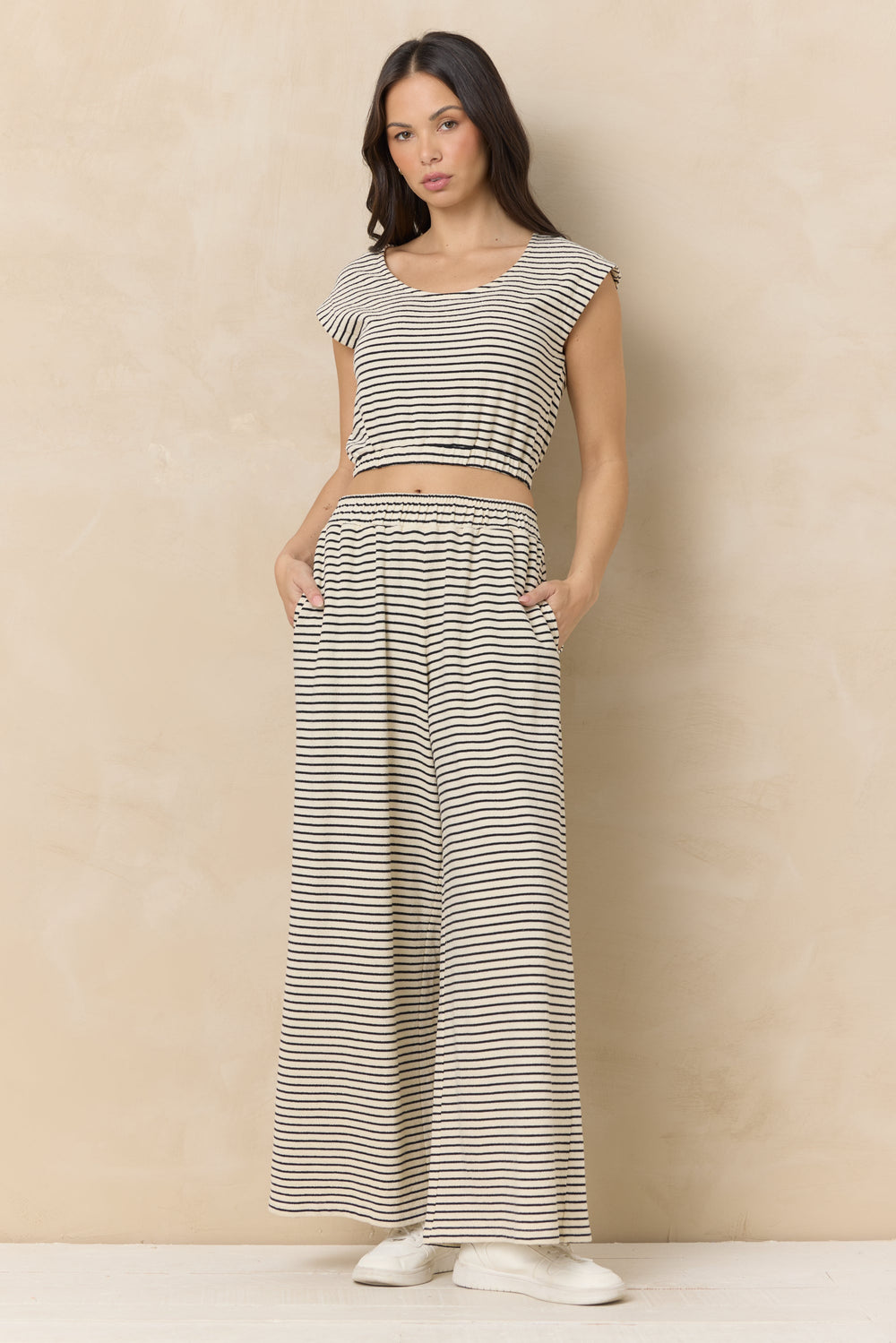 Striped French Terry Cloth Wide Leg Pant | Vintage Havana