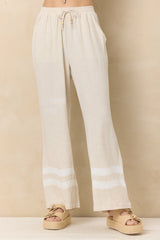 Linen Blend Wide Leg Pant with Contrast Stripe | Vintage Havana