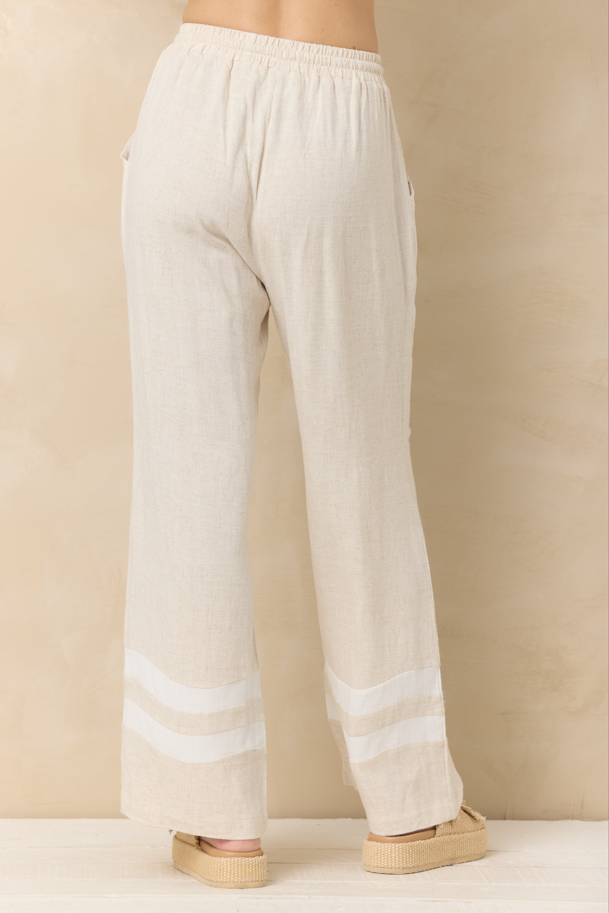Linen Blend Wide Leg Pant with Contrast Stripe | Vintage Havana