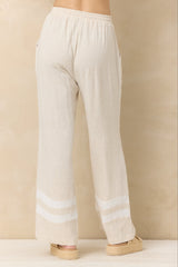 Linen Blend Wide Leg Pant with Contrast Stripe | Vintage Havana