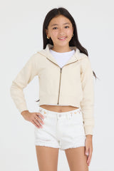 Kids White Denim Short with Embroidered Waist | Vintage Havana