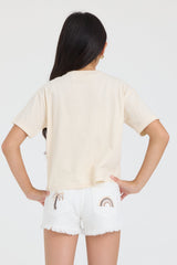Kids Distressed Denim Short with Embroidered Pocket | Vintage Havana
