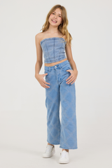 Kids Denim Blue Rope Stitch Wide Leg Pant | Vintage Havana