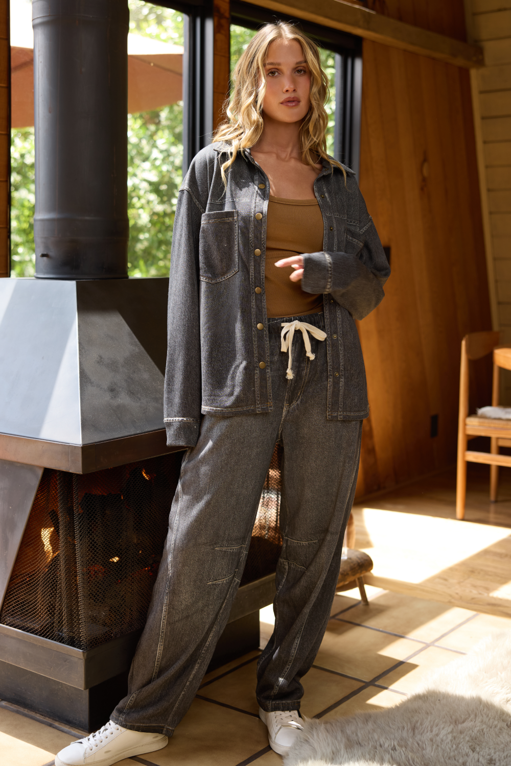 Denim Fleece Barrel Pant | Vintage Havana Black Washed Denim