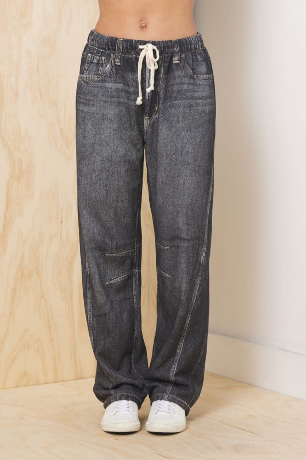 Denim Fleece Barrel Pant | Vintage Havana Black Washed Denim