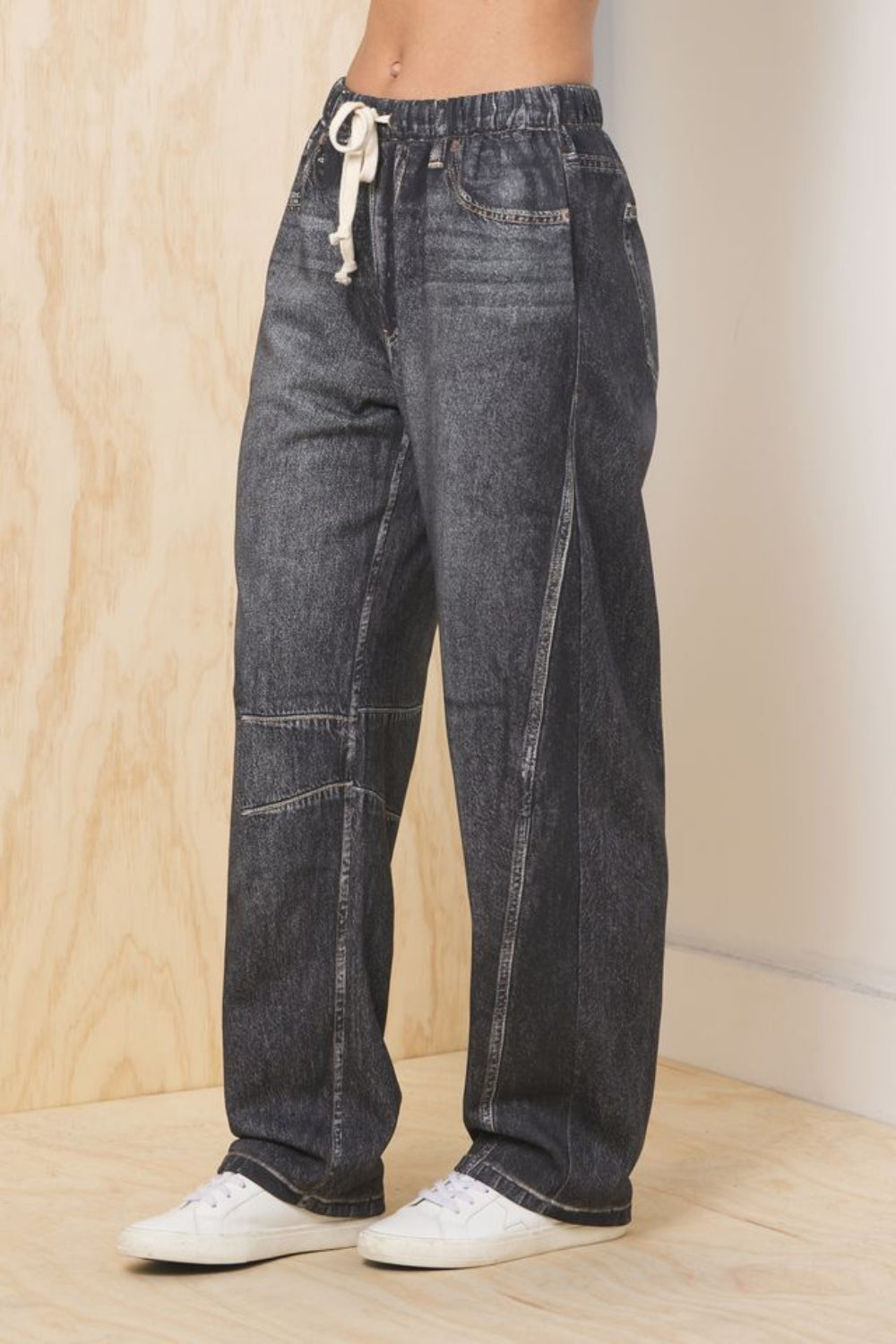 Denim Fleece Barrel Pant | Vintage Havana Black Washed Denim