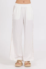 Washed Linen Wide Leg Pants w/ Whip Stitch | Vintage Havana White